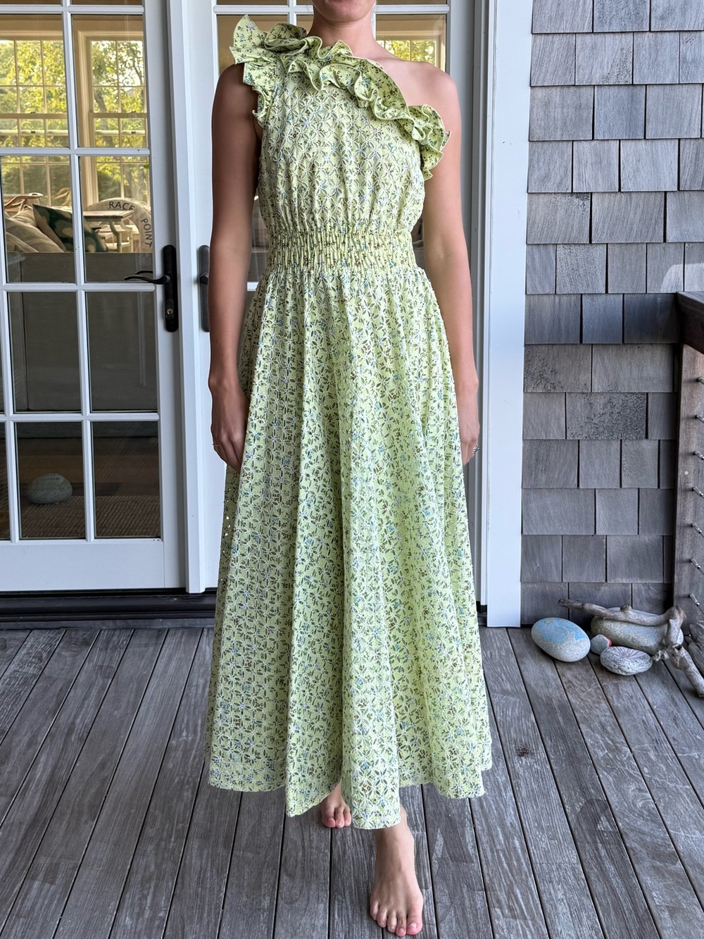 Alémais Light Green Ruffled One-Shoulder Maxi Dress